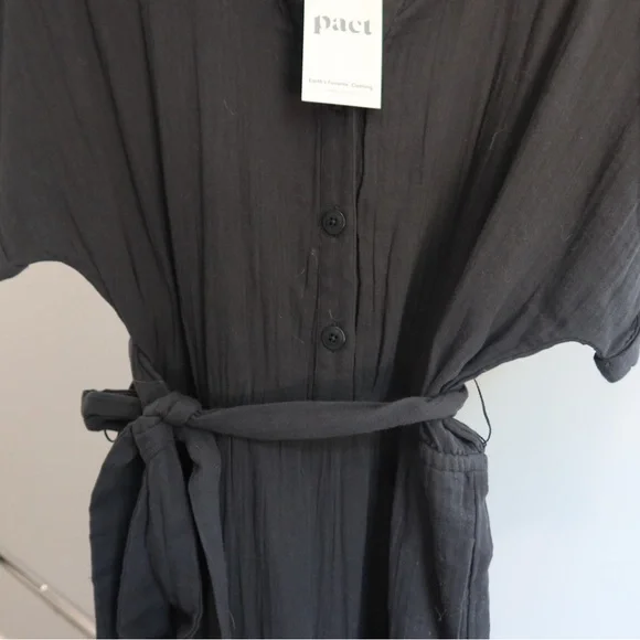 Pact Black Button-Front Jumpsuit with Tie Waist - Picture 2 of 7